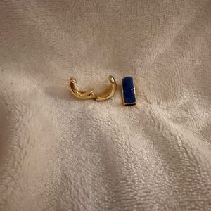 Vintage Monet Gold and Blue Hoop Clip OnEarrings